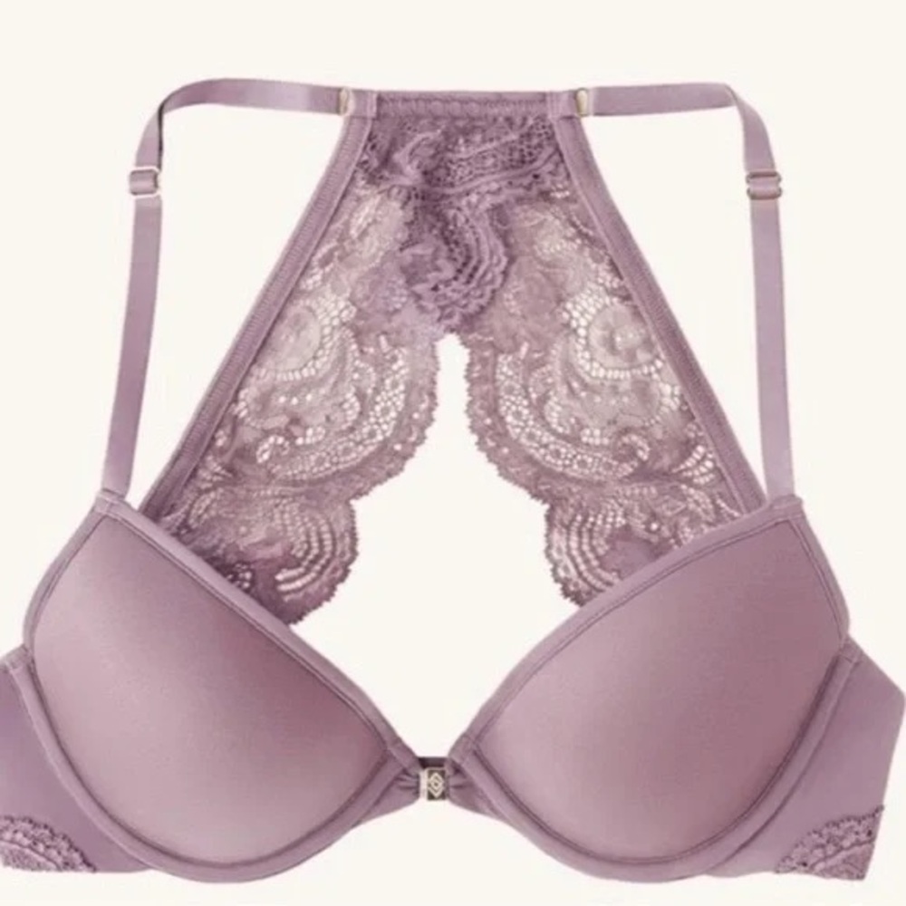 ThirdLove Lace Halter Bra 34D 32E Lavender Purple Racerback Front Closure
